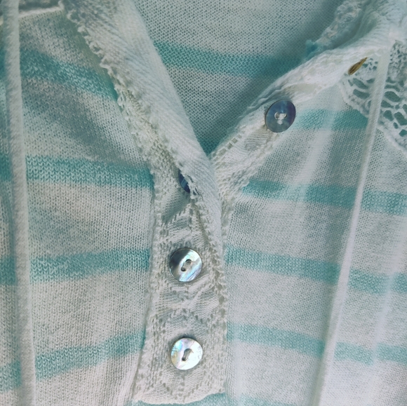 FREE PEOPLE "Vintage" blue and white stripe KNITTED& Laced long sleeve*M*Cinched - Picture 7 of 12